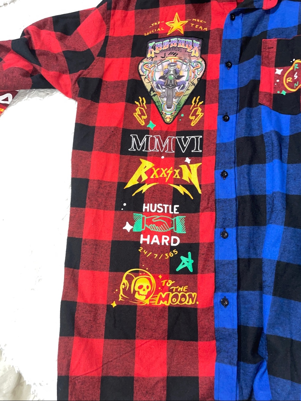 NWOT Reason Shirt Mens XXL Plaid Flannel Legends Graphic Moto Long Sleeve - Picture 5 of 11